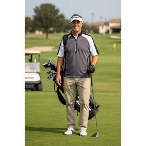 FootJoy Pullover Jacket Men L Gray Black White Harbor Shores Golf SS Windbreaker